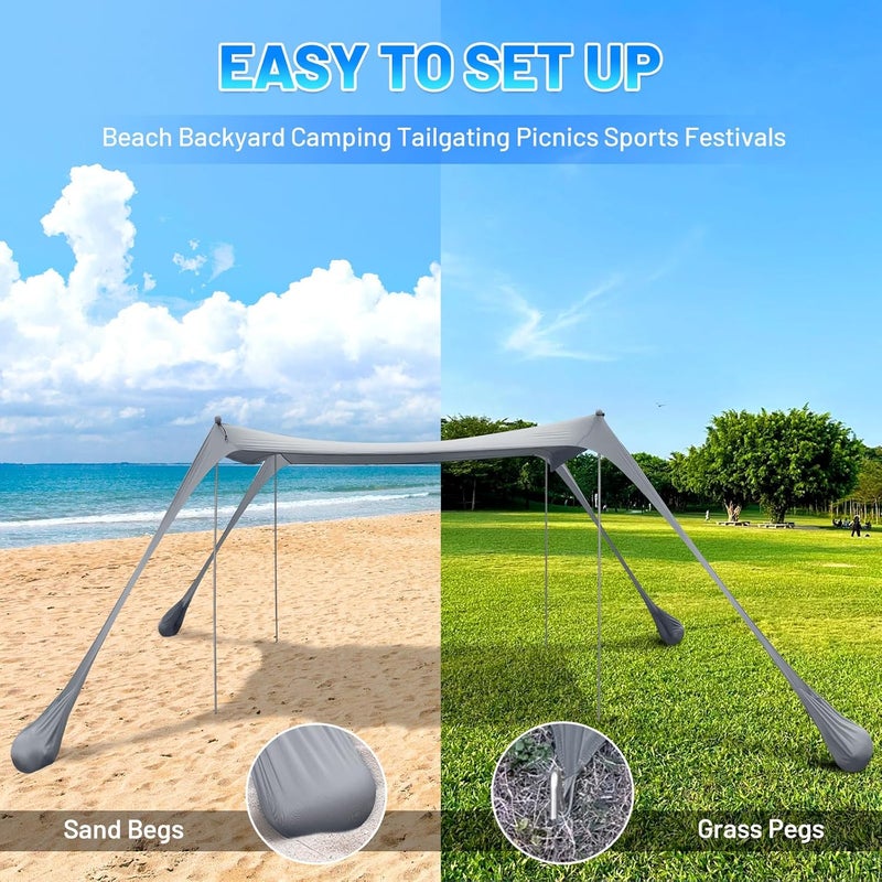 BOTINDO Family Beach Tent Canopy Sun Shade, Pop Up Grande Beach Tent Sun Shelter Stability 4 Poles with Portable Carry Bag Outdoor Shade for Fishing Backyard Camping - Image 3